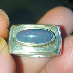 cincin kalimaya black opal banten/kalimaya ring perak