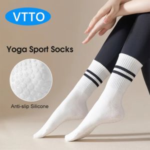 VTTO Long Yoga Socks with Grips for Women Home House Floor Barre Non-slip Socks Dance Pilates Fitness Cotton Stocking