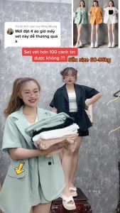 Set công sở bigsize nữ áo vet tay ngắn khoác ngoài kèm quần đùi ngắn đi làm đi chơi chất cotton mềm - SVET