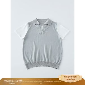 OUMULONG | Đồ Knit Mùa Hè Thoáng Khí Tay Ngắn Thiết Kế Màu Block Thời Trang Nam