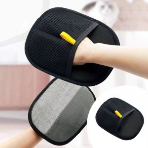 OKKFINE แบบสองทาง ถุงมือกำจัดขนสัตว์เลี้ยงแบบคงที่ ล้างทำความสะอาดได้ ใช้ซ้ำได้ แปรงฝุ่นแบบคงที่ แบบพกพาได้ มัลติฟังก์ชั่ แปรงกำจัดขนสัตว์เลี้ยง บ้านในบ้าน