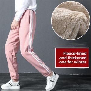 Womens Winter Plush Warm Casual Pants Harlan Pants Thickened Long Polyester Fiber Sweatpants Comfortable Soft Trousers