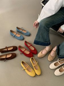 Giày Bốt Mary Jane Màu Đỏ Cổ Điển Đế Phẳng Chống Trượt Cho Phụ Nữ Mang Thai Thường Ngày Đế Bằng Mũi Tròn Giày Bốt Thời Trang