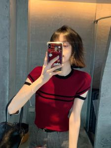 HUOLISI | Vintage Color Block Striped Short Sleeve Tee