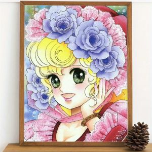 Bandai | Diamond Painting Retro Anime Blonde With Purple Roses Portrait Diamond Mosaic Handmade Art Exquisite Creative Gift Home Decor