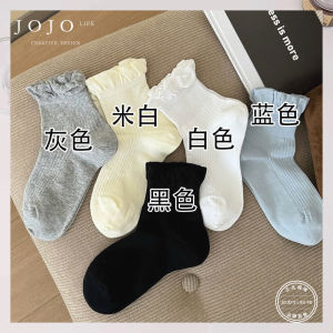 Thin Mid-calf Pure Color Lace Trim Socks for Women Spring Summer Lightweight Breathable Solid Color Patterned Home Comfort Stockings