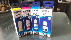 Epson 001 BK CMY(C13T03Y100-400) สีดำ ฟ้า ชมพู เหลือง หมึกเติมอิงค์เจ็ท จำนวน 1 ชุด 4 สี แท้ศูนย์ BY Epson