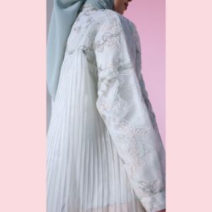 HijabChic Moa Mint Top - Baju Lebaran Elegan Brukat Payet Bunga Premium Pleats Belakang Cantik