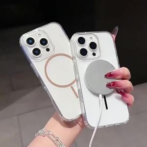 Transparent Phone Case For iPhone 17 Pro Max 16 15 14 13 12 11 16e Air For Magsafe Magnetic Wireless Charge Clear Soft TPU Cover