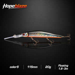 Hopeblaze SS1 Deep Diving Minnow Lure 115mm 20g Dual Rattle 1.8-3m Salt Fresh Water Bait for Pike Bass GT Grouper Fishing Tackle