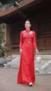 Áo Dài Chất Liệu Gấm Hoa Cao Cấp Họa Tiết Thêu Thủ Công Tỉ Mỉ - Mã D9