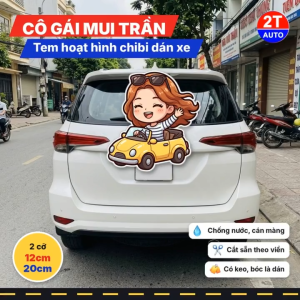 Tem Dán Xe Chibi Cô Gái Lái Xe Mui Trần Tóc Bay Sticker Hoạt Hình Gái Xinh Dán Ô Tô Xe Máy Chống Nước