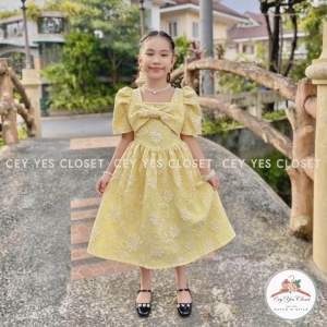 [ACTUAL PHOTO] 016 | CYC New Hanela Filipiniana Sleeves Embossed Jacquard 3D Ribbon V-Cut Skirt Coquette Dress for Kids