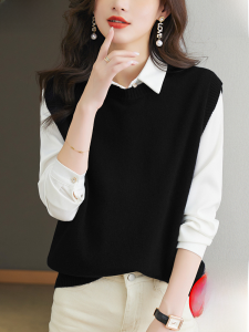 Hengyuanxiang Womens Wool Sweater Vest Spring Autumn New Style Loose Fit Black Knitted Yarn Underwear Tank Top