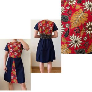 ●ECLAIRE● 0IS Dress Mini Kombinasi Batik 2tone two-tone Lengan Pendek Shortsleeves Kasual Pesta Kerja Kantor