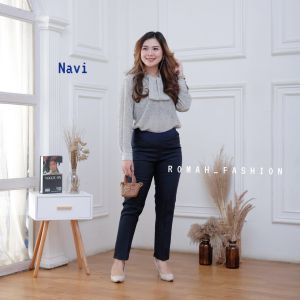 Celana formal kerja kantor wanita pinggang karet celana dasar kerja wanita murah size S-5XL muat BB40-75KG