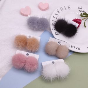 Fall Winter Plush S925 Silver Otter Fur Ball Earrings Personality Girl Fur Fur Hoop Earrings No Piercing Clip-On Earrings