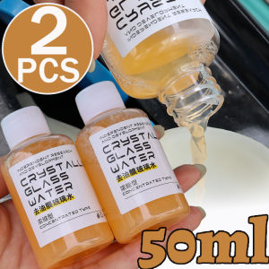 แก้วน้ำเคลือบคริสตัลเข้มข้น2ชิ้นมอเตอร์แบบสากลน้ำยาล้างฟิล์มน้ำมันที่บังแดดหน้ารถยนต์50มล. เครื่องมือขัดล้างที่ดับกลิ่นในรถ