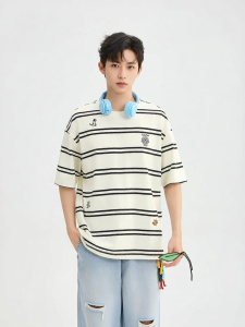 SANFU | Animal Embroidered Striped Mens T-shirt