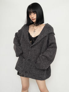 Korean Style Knitted Long Sleeve Hoodie Womens Autumn Winter Grey Sweater Cardigan Coat Comfortable Breathable Casual Outerwear