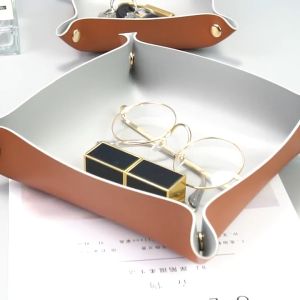 Mulitple Color Snap-on Leather Catchall Valet Tray Cosmetic Jewelry Organizer Key Phone Coin Storage Box Cutlery Tray