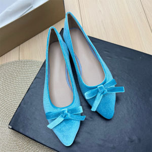 Elegant Pointed Toe Flat Shoes Womens Spring 2025 French Butterfly Knot Fashionable Low Cut Versatile Slip-On Ballet Flats