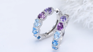Lohaspie Jewelry Genuine 3.9 Carats Solid Sterling Silver 925 Clip Earring Natural Swiss Blue Topaz Amethyst Clip Earring 925 Sterling Silver Amethyst Topaz Earring For Women