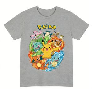 Bandai | 2026 Fashionable Casual Pokémon Spirit Print Loose Childrens Family Outfit for Ladies and Childrens Short-sleeved T-shirt