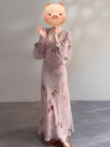Homecore | Slimming Elegant Long-sleeved Floral Dress