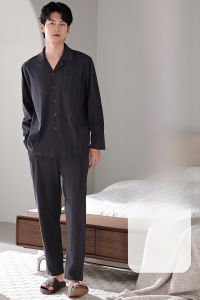 miiow | Mens Sleepwear Set Soft Comfortable Breathable Long Sleeve Casual Loose Fit Home Clothes Cotton Material Spring Summer