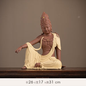 New Chinese Zen Style Ceramic Buddha Statue Moon Water Guanyin Decorative Ornaments for Hotels Creative Brown Color Handmade Craft