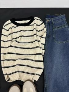 เสื้อเชิ้ตคอตั้งลายทางสีตัดกันสไตล์เกาหลีสำหรับผู้หญิง ทรงสลิมฟิต แขนยาว ทรงปกติ ระบายอากาศได้ดี ระบายความชื้น