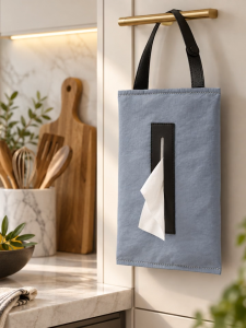 Wall Mounted Tissue Holder Bag with Hanging Strap Portable Tissue Cover for Facial Tissues & Wet Wipes for Car Home Office Bathroom