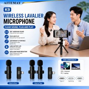 Aitemay (K9) Advanced Wireless Lavalier Mic for iPhone & Android | USB-C Noise Cancelling Mini Microphone Portable Lapel Mic for Live Stream Vlog TikTok Interview