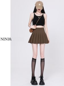 Brown Pleated Skirt Womens Summer High Quality Skirt A- Line Skirt 2024 New Arrival High Waist Slim Looking JK Skirt