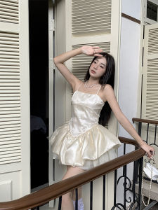 Eccentric French Style Sweet Shoulder Bridesmaid Dress Pure Desire Slimming Ballet Flounce Short Skirt A-Line Summer Dress