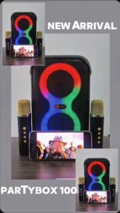 V2S Partybox 100 Rechargeable KTV Mini Speaker with Dual Microphone Changing Voice Sound and RGB LED Light