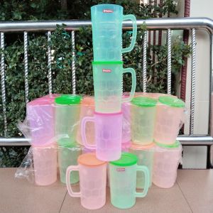 12 Pcs Gelas Plastik 750 ml Warna + Tutup
