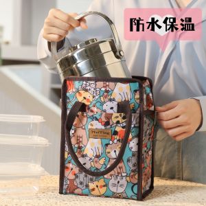 Waterproof Thermal Lunch Box Bag Aluminum Foil Thickened Breakfast Handbag Bento Bag Insulated Mug Cover Korean Style Storage Bag