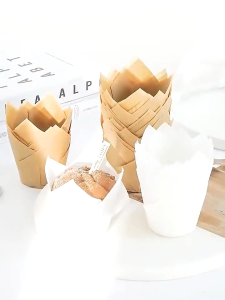50PCS Tulip Muffin Cake Paper Cup Disposable Paper Tray Baking Cup Flame Cup Baking Household Cake Cup Bread Oil Paper