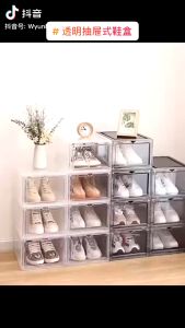1Pc Transparent Plastic Sneaker Stackable Shoe Storage Boxes Drop Front Acrylic Drawer Type Magnetic