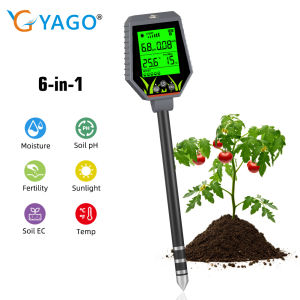【Results in 5 Seconds】RCYAGO 6 in 1 Soil Detector PH/EC/Fertility/Soil Moisture/Temperature/Light Intensity Nutrient Moisture PH Meter（With Calibration Fluid）