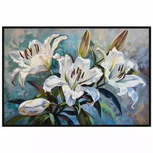 Tranh hoa loa kèn chất liệu sơn dầuTranh treo tường dán tường phong thủy tình yêu và phú quý.CGI-990