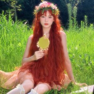 1 M Long Wig Female Curly Hair Lolita Full-Head Wig Style Orange Water Ripple Cos Photo Studio Mao Niang