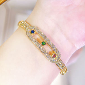 เลื่อมสำหรับผู้หญิงกำไลลายโปร่งสีทองระยิบระยับเพชรสังเคราะห์เต้นรำปาร์ตี้ข้อมือ B348เครื่องประดับอัญมณี