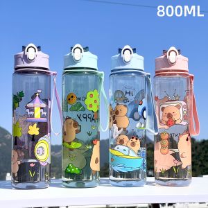 800ML Kids Water Sippy Cup Creative Cartoon Cup with Straws Leakproof Water Bottle Outdoor Portable Childrens Plastic Water Cup