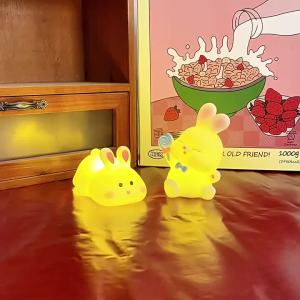 Cute Bunny Night Light Vinyl Portable Rabbit LED Lamp Warm Yellow Flicker‑Free Bedside Nightlight Bedroom Decor Gift