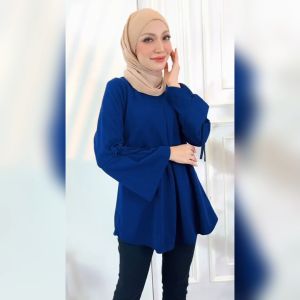 KM Muslimah Adriana Plus Size Front Slits Modern Blouse Baju Women Size Besar [B29866]