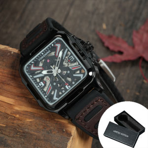 Forsining | Luxury Skeleton Watch for Men Square Skeleton Automatic Mechanical Watches Rubber Leather Strap Business Forsining Wristwatches