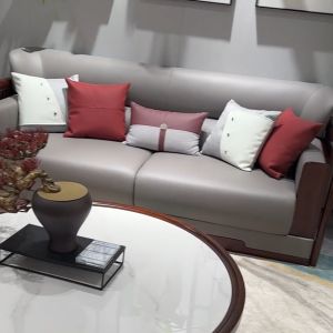 New Chinese Style Solid Wood Uke Gold Wood Sofa Coffee Table Set for Villa Hotel Club Living Room High Density Sponge Filling